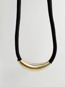 1pc/Cool Punk Style Black Handmade Braided Rope Curved Alloy Crescent Moon Adjustable Necklace, Eye-Catching Jewelry For Women's Street Y2K Outfit - 33045-nek-black-eP - View 10