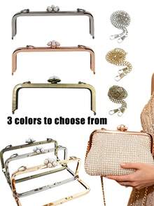 Pearl Flower Kiss Lock Hardware Accessories, Three-Color Vintage Metal Frame With Crossbody Chain, DIY Handmade Evening Bag Clutch Making Materials, Wear-Resistant Rust-Proof Easy To Sew, Suitable For Making Dress Bags, Coin Purses, Party Handbags, Ideal For Craft Enthusiasts, Tailors, DIY Lovers, Handmade Bloggers, Birthday, Holiday Handmade Gifts, Frame Hardware, Bag Metal Lock, Crossbody Chain Accessories - Multicolor - View 1