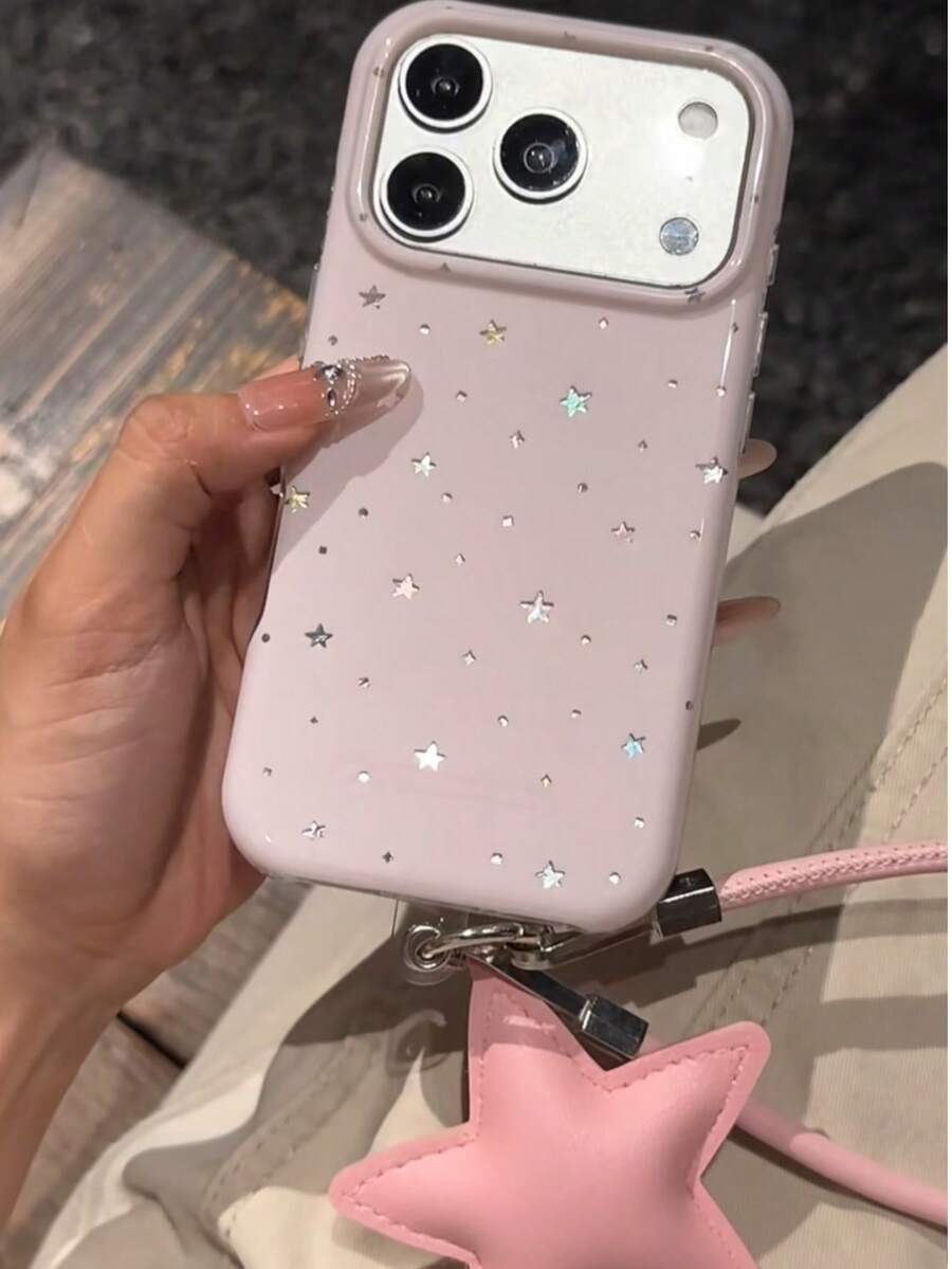 Casing Ponsel Ins Style Laser Pink Star Kompatibel dengan Apple 17 Pro Max, 16 Baru, 15 Pro Baru, 14 Pro, 16 Pro Max, Desain Bintang Keren dan Manis untuk Wanita, 15 Pro Max - Berwarna merah muda - View 1