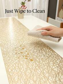 1pc Gold Line PVC Hollow Table Runner 150cm*30cm, Washable, Easy To Clean, Wipeable, Non-Slip, Heat-Resistant, Suitable For Room Decor, Table Decor, Home Decor, Party Decor, Suitable For Holidays, Parties, Gatherings, Birthdays, Weddings, Gifts, Presents, Dinners, Outdoor, Picnics. - Multicolor - View 6