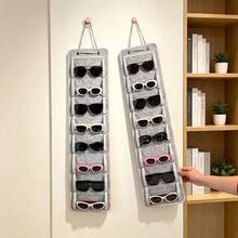1pc - Hanging Felt Eyewear Storage Bag, Wall-Mounted 8-Slot Transparent Window Fashion Glasses Organizer, Fits Fashion Glasses, Shades, Prescription Glasses, Glasses, Sun Visor Glasses And More, Bedroom Closet Eyewear Organizer, Large Capacity Men/Women Eyewear Storage Container, Foldable Travel Eyewear Storage Bag - Grey - View 3