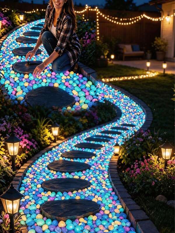 200pcs/Colorful Glowing Garden Stones, Glowing Pebbles, Outdoor Yard, Aquarium Decoration, Party Supplies