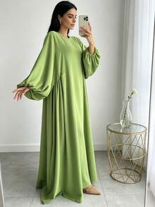 1pc Minimalist Pleated Elegant Long Sleeve Robe, Suitable For Daily Wear And Gatherings (Abaya) - Multicolor - View 2