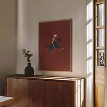 1pc Vintage Western Gothic Skeleton Cowboy Riding Black Horse Wall Art, Minimalist Canvas Poster, Terracotta Red Aesthetic Decorative Painting, Suitable For Living Room, University Dorm, Frameless/Framed/Wooden Hanging Art - Pattern - View 1