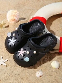HOEASE Thick Sole Comfortable Non-Slip Kids Clogs, High Elasticity Pixel EVA Soft Bottom Breathable, Cute Decorative Garden Shoes, Home And Outdoor All-In-One, Suitable For All Seasons - Black - View 2