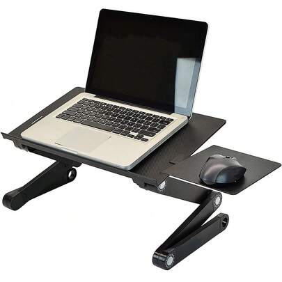 Scrivania pieghevole per computer - tavolo per laptop - tavolo pieghevole portatile - lega di alluminio + plastica ABS - regolazione tramite manopola - pieghevole a 360 gradi - altezza e angolazione regolabili - adatta a letti, divani, tavoli, tappeti, prati e altre superfici.
