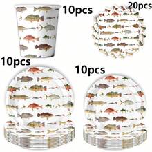 10入釣魚主題生日派對一次性紙盤，魚類賞析主題生日派對餐具，多款魚紋易撕紙盤，適用節日慶祝生日派對茶會婚禮，精緻工藝時尚搭配裝飾 - 彩色 - 查看 13