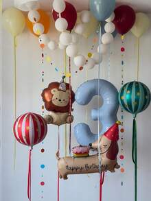 1 Set de Globos de Lámina Azul Claro Mate con Números, León de Cumpleaños & Estrella 4D, Pastel de Cumpleaños, Perro Salchicha, Paquete Combinado, Incluye Globos de Lámina Mate Azul Claro Números 0-9, Globos de Látex (Amarillo Macaron/Naranja/Rojo/Azul Vintage), Pastel de Cumpleaños Perro Salchicha, Globo de Lámina León de Cumpleaños Mate + Globo Estrella 4D de 22" con Rayas Rojas/Verdes, Globo de Lámina Rayas Rojas & Rosas de Carnaval - Multicolor. - Ver 2