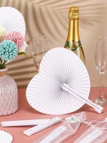 1/3/9/15/30pcs/Set, Elegant Heart-Shaped Folding Fan Set, Folding Fan With Gift Bag And Thank You Card Set, Thank You Card, Bridal Handheld Folding Fan, Bachelorette Party Wedding Bridal Shower Decoration, Bridesmaid Handheld Folding Fan, Heart-Shaped Folding Fan, Blank Paper Hand Fan With Plastic Handle, Stage Prop, DIY Painting, Birthday Wedding Party Decoration, Wedding Gift Set, Romantic Decoration, Multi-Piece Party Gift Pack - Multicolor - View 8