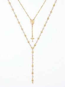 Women's Layered Exquisite Necklace Set, Vintage Coin Pendant Y-Chain, Delicate French Jewelry - Gold - View 4