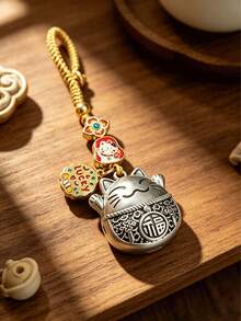 1pc Lucky Charm Pendant Necklace, Traditional Craft Wealth Fortune Metal Charm, Engraved Good Luck Jewelry, Dual-Use Keychains, Gift For Men Women - Old Gold - View 7