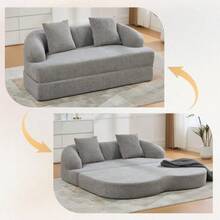 2-In-1 Convertible Sofa For Two People, With Two Cushions, Unfoldable Double Sofa Bed, Versatile Sofa For Guest Rooms And Living Rooms (Beige Chenille) - Light Grey - View 2