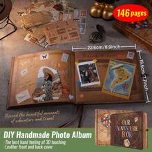 Our Adventure Book Retro Vintage, 146 Pages DIY Scrapbook Photo Album Travel Diary, Multipurpose Guestbook Memory Journal, Ideal Gift For Wedding Anniversary Travel Baby Friends Souvenir Keepsake - 復古色 - 查看 4