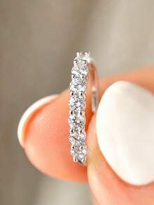 1 pieza Anillo fino de plata de ley S925 con diseño de cielo estrellado, anillo minimalista de estilo Ins para mujer con brillo transparente, joyería de moda de alta gama con estética fría versátil para ir al trabajo, fiestas y ambiente, regalo exquisito y delicado de nicho - de perforación - Ver 8
