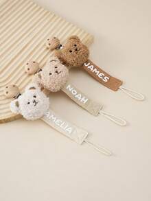 1pc Personalized Custom Name Baby Pacifier Chain Cute Cartoon Bear Pacifier Clip With Wooden Clip Anti-Drop Chain Nipple Clips Baby Stuff - Multicolor - View 2
