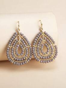 Par de Pendientes de Lujo Hechos Mano con Cuentas Tejidas en Forma deágrima y Redondos en Colores Gris, Negro, Verde, Rosa, Blanco, Naranja, Morado, Champá, Estilo Bohemio, Ideales pa - Multicolor - Ver 6