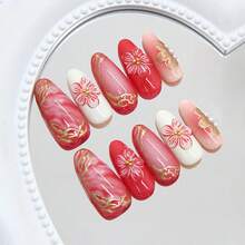 24Pcs Halloween Press On Nails Medium Fake Nails With 3D Silver  Design Black Cat Dandelion Cute Ghost Acrylic False Nails Ginkgo Leaf Y2K Full Cover Stick On Nails For Manicure DIY - 玫紅色 - 查看 3