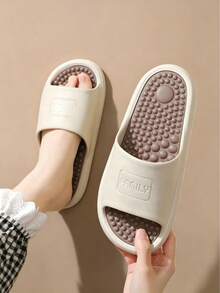 1 Pair Indoor Non-Slip Bathroom Shower Massage Slippers, Thick Sole Design, Unisex For Men And Women, Soft Rubber Material, With Foot Massage Function - A - View 2