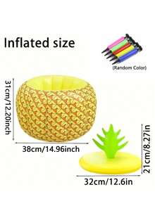 2pcs/1pc Inflatable PVC Pineapple Ice Bucket With Lid, Made Of Thickened PVC, Essential For Outdoor Gatherings, Picnics, Camping Trips, Pool Parties And Beach Parties - One Size Fits All - View 3