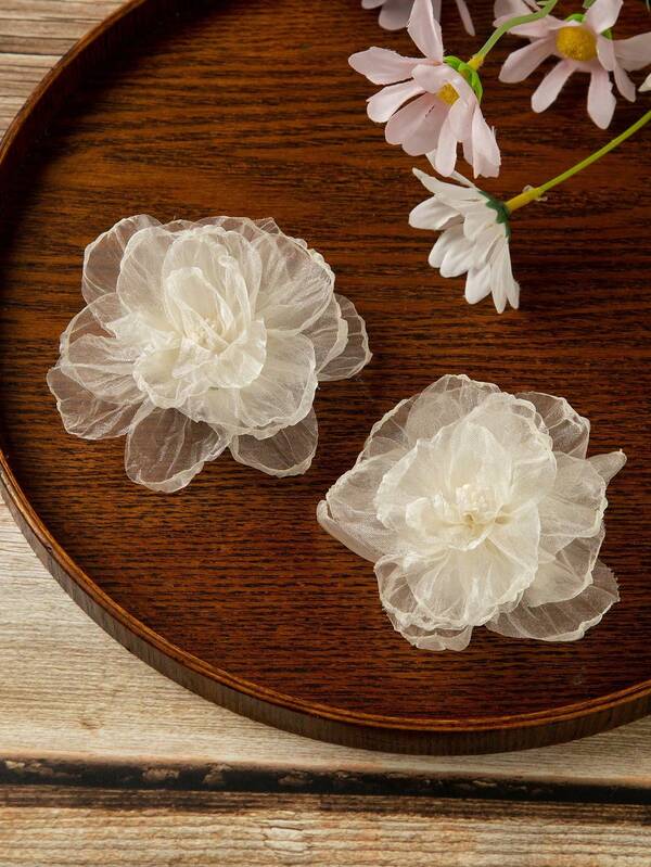 2pcs Fashionable Organza Sheer Floral Hair Clips, Lightweight & Ethereal, Versatile & Sweet, Suitable For Summer Outings, Vacation Photos, Daily Commute And Party Styling, Best Friend Gift, Girlfriend Birthday Gift, Women's Fashion Hair Clips