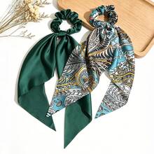2pcs Solid Color Cashew Flower Ribbon Hair Scrunchies Hair Accessories - Green - View 5