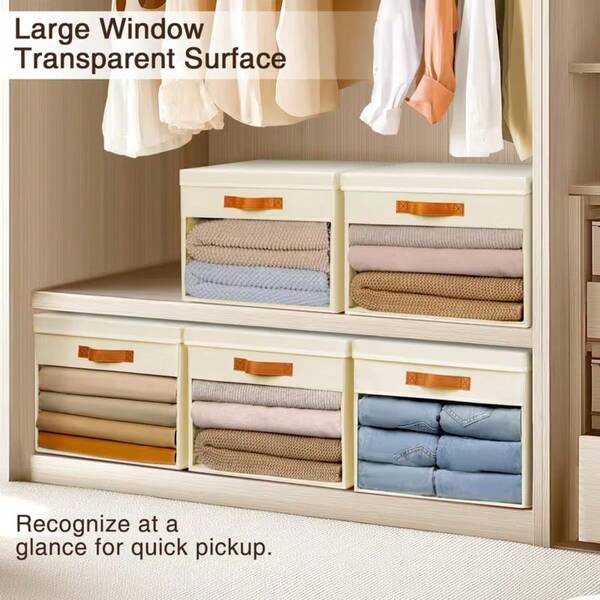 1PC Large Storage Box With Lid - 2 Foldable Decorative Organizer Bins With Transparent Window And Handle, Cube Storage Rack, Suitable For Storing Clothes, Blankets, Sweaters, Bed Sheets, Underbed Storage