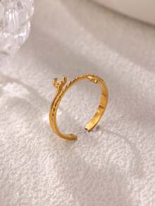 1件女性幾何星月戒指 金色不鏽鋼星月開口設計 婚禮美學時尚珠寶禮物 - 彩色 - 查看 4