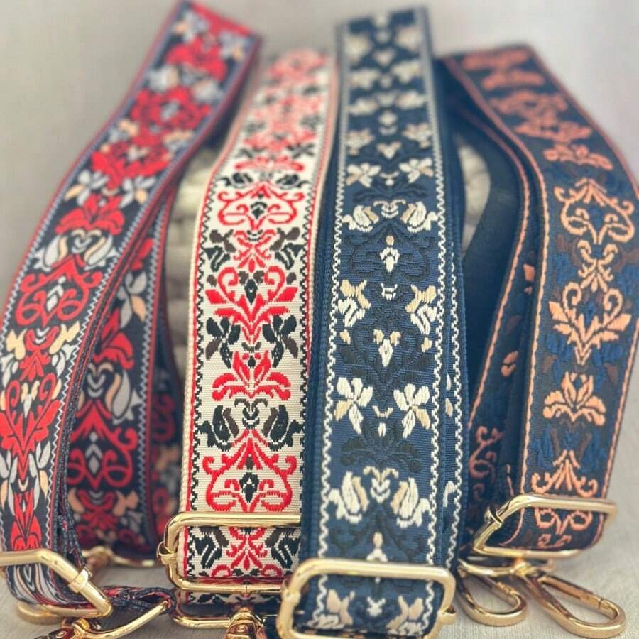 1件復古刺繡寬肩帶,附可調節金屬扣,行李包肩帶、吉他背帶、手提包肩帶、斜挎包肩帶、包身配件肩帶,中性款,適用於包包、手提包、樂器包、相機包,替換肩帶 - 多色 - 查看 1