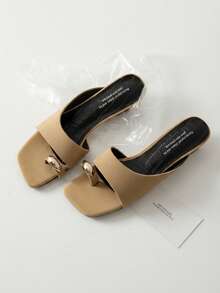 French Vintage Women's Open Toe Slide Sandals, Summer Outdoor Wear, Thick Heel High Heel Slippers,Flip Flops - Khaki - View 3