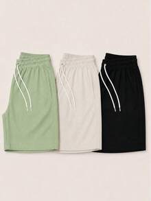 Kit 3 Premium Linen Shorts Bermuda Mauricinho Men's Casual Basic Comfortable Drawstring Waist - verde menta - Ver 1