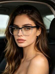 1 Pair Cat Eye Asymmetrical Eyebrow Frame Glasses, Plain Lens, Versatile Fashionable Polygon Eyewear Frame For Women - Plain Lens - View 1