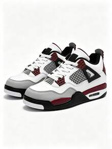 N S Men's White Burgundy Retro Basketball Sneakers Vintage Style Breathable Back To School Casual Athletic Shoes - 大巴黎 - 查看 5