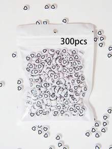 100-1000 pièces Perles en acrylique en forme de cœur, motif cœur avec goutte d'huile blanche et ligne noire, pour la fabrication de bijoux, les loisirs créatifs - Fond blanc avec des lignes noires et une forme de cœur - Voir 10
