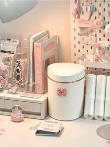 Mini Desktop Trash Can With Rotating Lid, Plastic Waste Basket, Suitable For Home Office Kitchen Bedroom Vanity, Compact Waste Container, Small Trash Can For Desktop Organization, Portable Trash Storage, Suitable For Daily Home Use - View 2