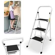 3 Step Steel Ladder Foldable Heavy Duty Steel Non Slip Tread Stepladder 330lb Max Capacity Kitchen Home Garden Step Stool - 3 Steps-steel - View 2
