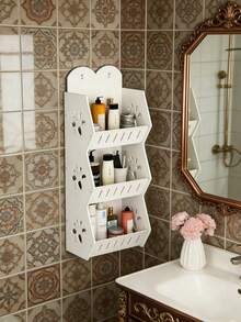 1 buah Rak Penyimpanan Dinding Kamar Mandi Tanpa Pengeboran, Plastik Putih, Organizer Penyimpanan Dinding Kamar Mandi Multifungsi, Cocok untuk Penyimpanan Dapur, Penyimpanan Kamar Mandi, Aksesoris Kamar Mandi, Dekorasi Dinding, dan Rak Dinding - Putih - View 5