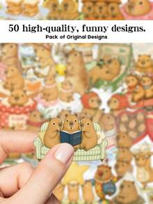 YWWBLD 50pcs Cute Capybara Stickers For Suitcase, Scrapbook, Skateboard, Guitar Storage Box, Decorative DIY Transparent Stickers - Multicolor - View 7