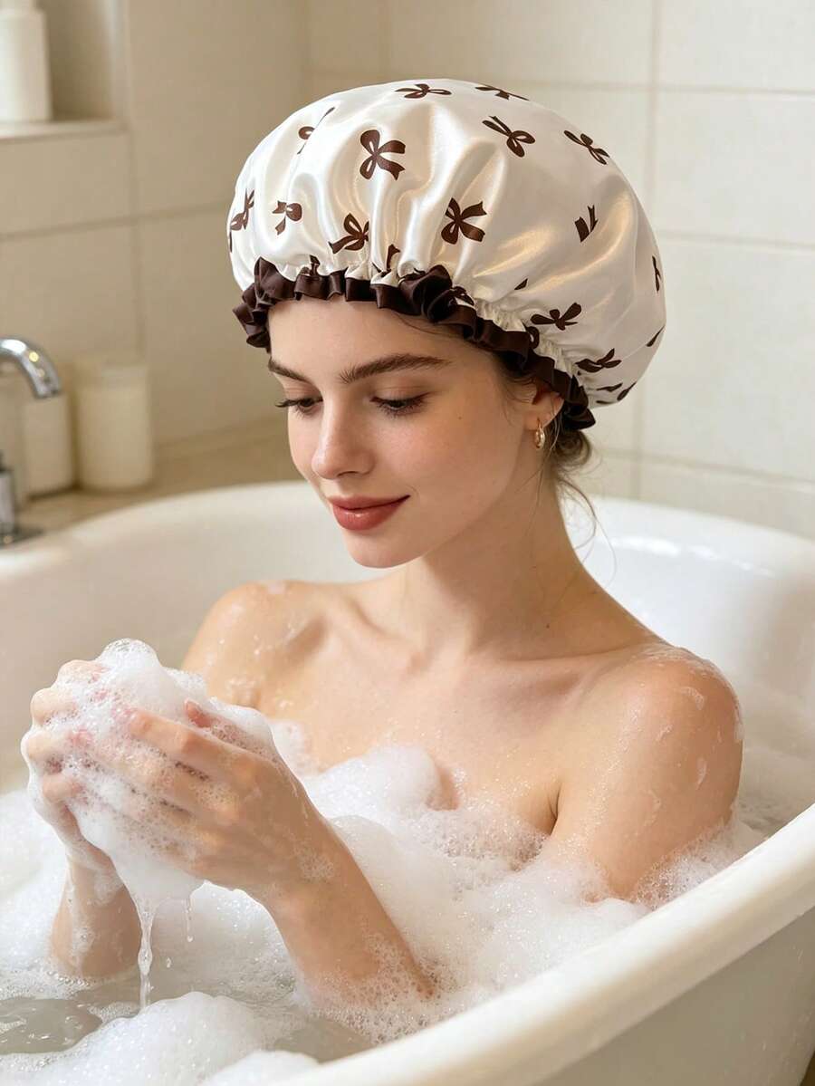 2pcs/1pc Topi Mandi Dua Lapis, Topi Mandi Multifungsi Wanita untuk Perlindungan dari Minyak dan Asap di Rumah dan Dapur, Topi Masker Rambut - MultiWarna - View 1