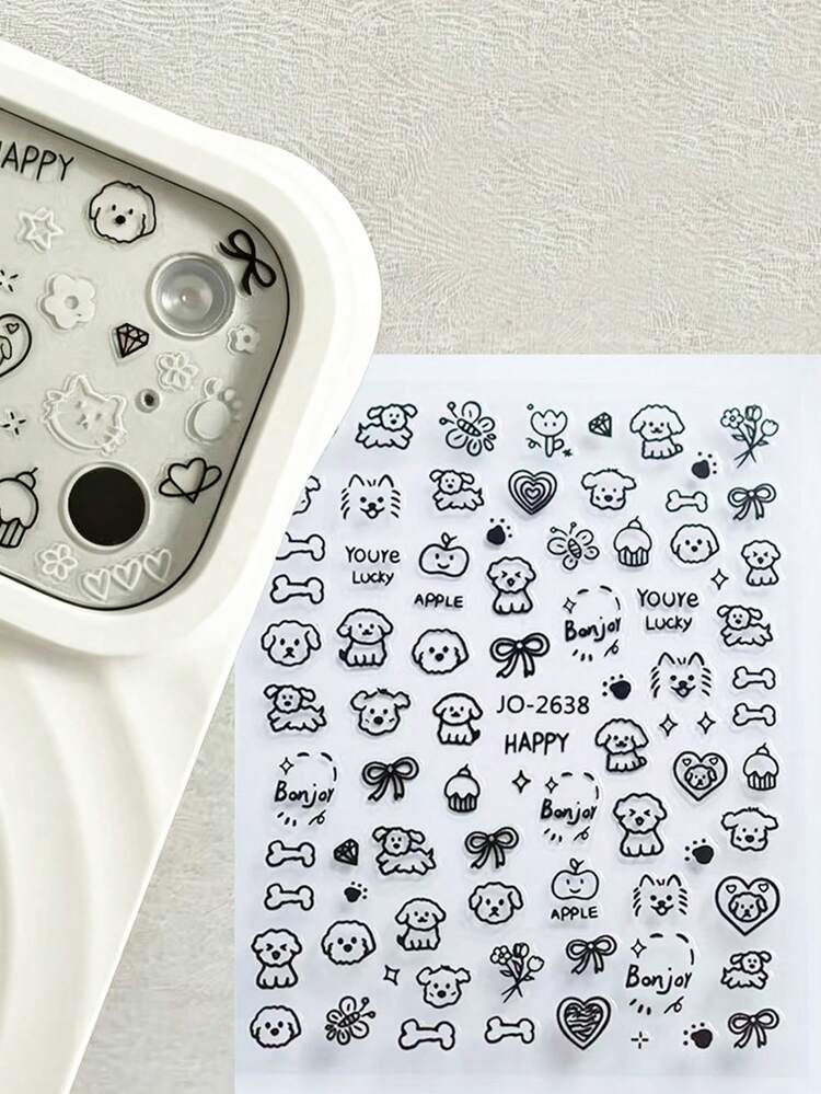 1pc Creative DIY Graffiti Puppy Flower Bone Mirror Protective Film Sticker, Suitable For 11 Pro/12 Pro/13 Pro/14 Pro/15 Pro/16 Pro/17 Pro Phone Lens Film And Phone Case - Multicolor - View 4