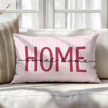 1pc Minimalist Daily Pink Striped Warm Home Slogan "Sweet Home" Text Illustration Cushion Cover, Single-Sided Printed Peach Skin Velvet Material, 30*50/40*60CM Pillowcase Suitable For Modern Minimalist Sofa Living Room Decor, Party Decoration, Gift Giving - Multicolor - View 4