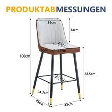 Set Of 2 Bar Stools / 100 Cm High. Stylish Bar Stools / Black PU Leather And Comfortable Footrest / Available In Several Colors / 120 Kg Load Capacity / For Restaurants, Bars And Living Rooms - 棕色+黑色+淺灰色 - 查看 4