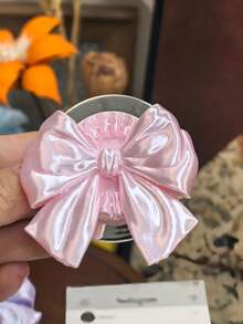 1個卡通可愛新款3D列印絲綢蝴蝶結磁吸手機支架，粉色/藍色/綠色/白色/紫色/黃色，伸縮便攜極簡桌面手機架，適合作為姐妹、女朋友和同學的節日禮物 - 彩色 - 查看 4