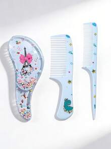 3pcs/Set Cartoon Hair Brush For Kids, Mini Massage Comb With Animal Pattern, Detangling Brush - 彩色 - 查看 6