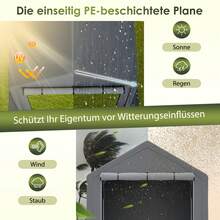 190*296*200 cm Lagerraum-Schuppen, tragbarer Carport-Garagen-Dach mit Rolltore und Reißverschluss-Türen, wasserdicht, UV-beständig – Garagenzelt für Autos, Boote, Werkzeuge, Motorräder - B - Übersicht 5