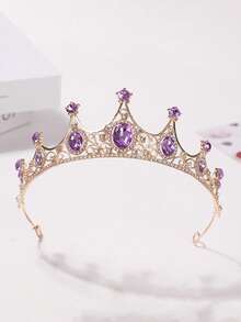 1 buah Mahkota Paduan Logam yang Indah dan Modis, Cocok Sebagai Aksesori Rambut untuk Pesta Pernikahan Wanita, Hadiah Pesta Ulang Tahun Putri, Aksesori Kostum Pertunjukan, Mahkota untuk Pesta Rias Wajah - Purple - View 2
