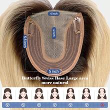 Real Human Hair Topper For Women 12 Inch, 5x5.5 Inch Swiss Base, Medium Brown With Blonde Human Hair Topper For Thinning Hair & Covering Grey Roots - S1/60 - View 2