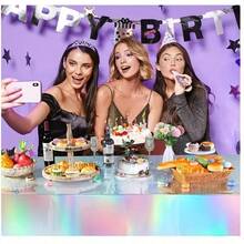 Rainbow Plastic Tablecloth Disposable Laser Holographic Aluminum Foil Rectangular Tablecloth Birthday Disco Bachelor Party Wedding Rainbow Party Decoration 54.0 Inches X 9.0 Feet - Multicolor - View 5