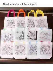 5 piezas/1 pieza Bolsas de regalo DIY con garabatos para fiestas festivas (patrones aleatorios) – Con asas de bucle resistentes; ideales para recuerdos de fiesta, cumpleaños, Halloween, bodas, recompensas de regreso a la escuela, pequeños regalos, manualidades, bolsas de regalos para eventos y decoraciones navideñas. - Multicolor - Ver 6