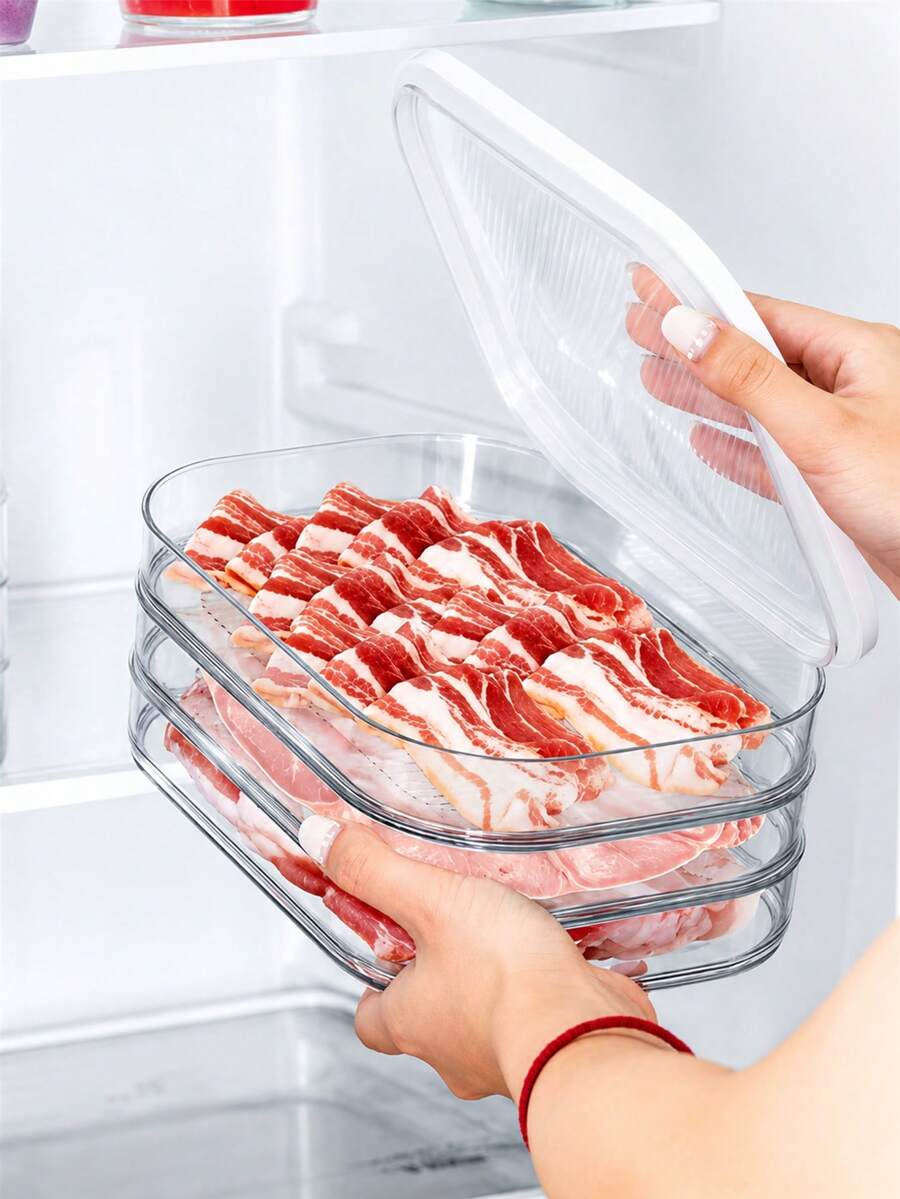 3-Layer PET Plastic Refrigerator Storage Container Set, Leak-Proof Reusable Sealed Food Boxes, Suitable For Meat, Fruits And Vegetables, Kitchen Storage, Kitchen Accessories, Home Decor, Christmas Gift, Household Gift, Room Decor