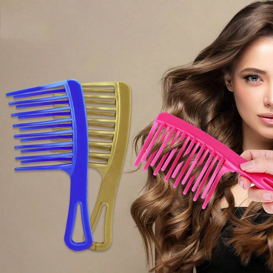 1pc/1set Solid Color Wide Tooth Comb, Designed For Women, Gentle Detangling, Scalp Care, Hair Protection, Convenient To Use, Essential For Daily Grooming, Also A Great Gift For Beauty Lovers - Multicolor - View 1